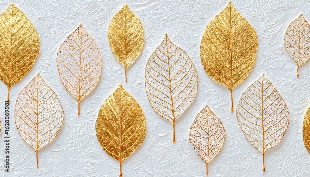 Obraz premium Elegante motivo a foglie in rilievo con finitura oro metallizzato