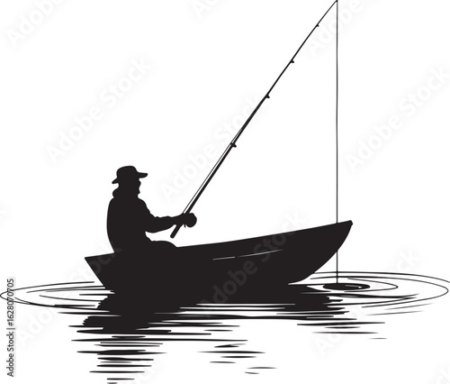 Fisherman in boat casting line fishing