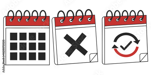 Vector art of three calendars showing different states of scheduling, isolated on white background