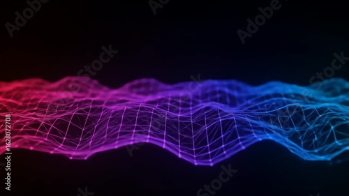 Glowing neon lines forming a low poly network on dark background  