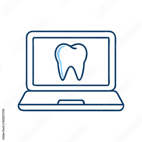 Dental tooth icon displayed on laptop screen in simple design  