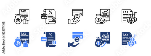 Taxation Laws icon collection set Corporate, Payroll, Tax credit, Capital gain, Taxable.