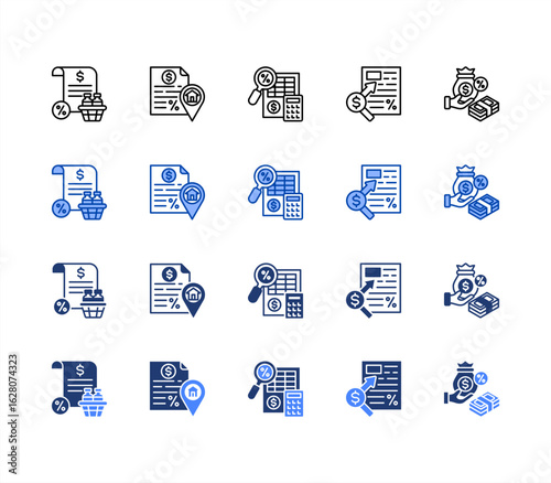 Taxation Laws icon collection set multiple style..Excise, Residency, Tax audit, Indirect, Incentive.