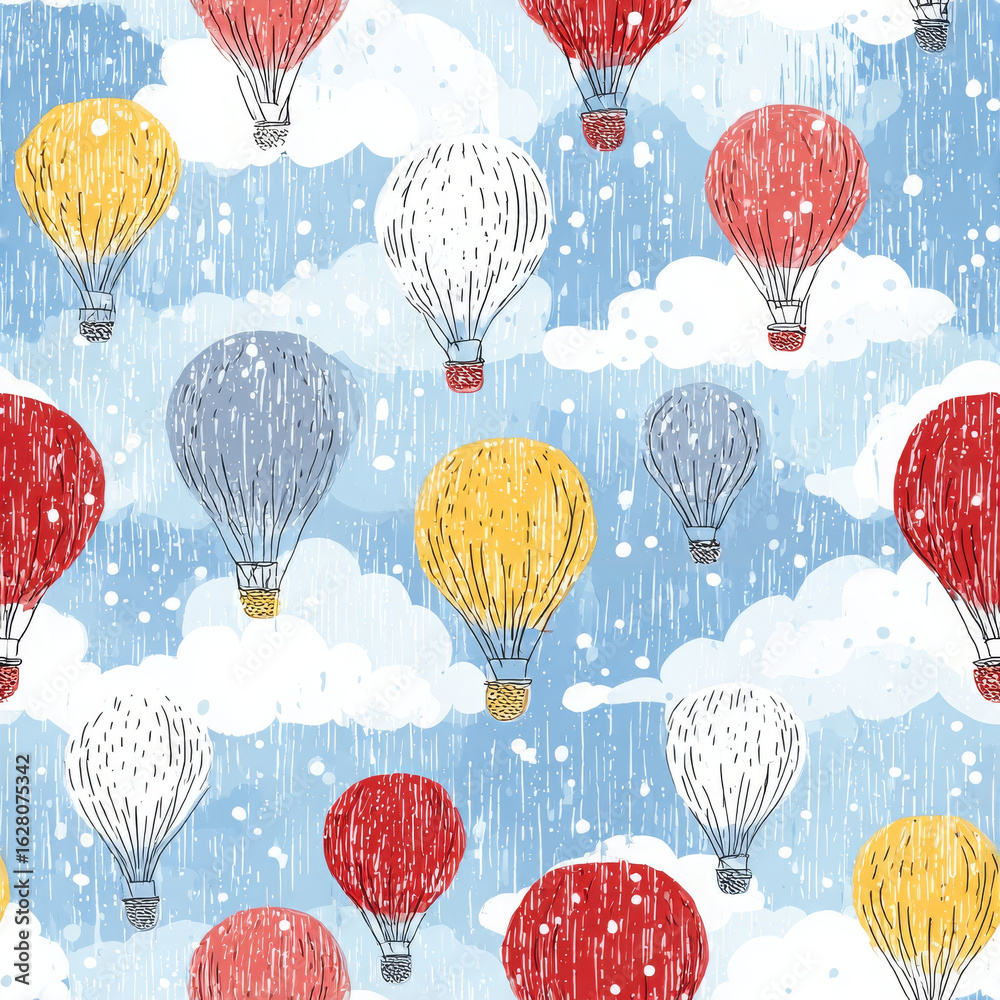 Naklejka premium Colorful balloon soar cheerfully in blue sky with white clouds