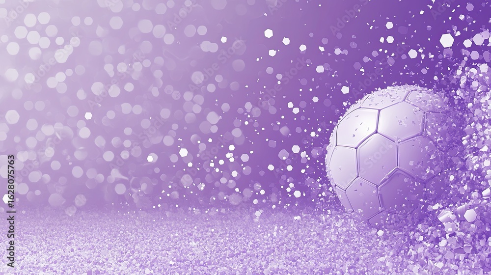 Naklejka premium A purple soccer background with an abstract hexagon pattern and a football ball