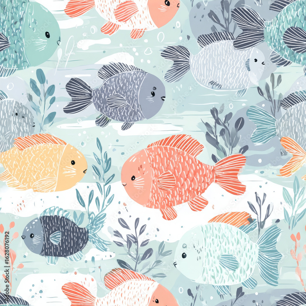 Fototapeta premium Fish pattern is cheerful and colorful for wallpaper or background
