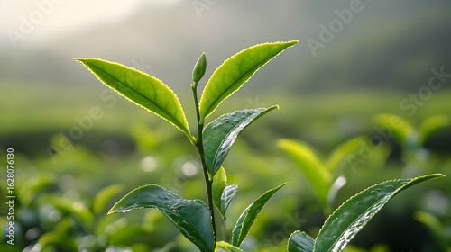 Wallpaper Mural Fresh green tea leaves on a plantation Torontodigital.ca