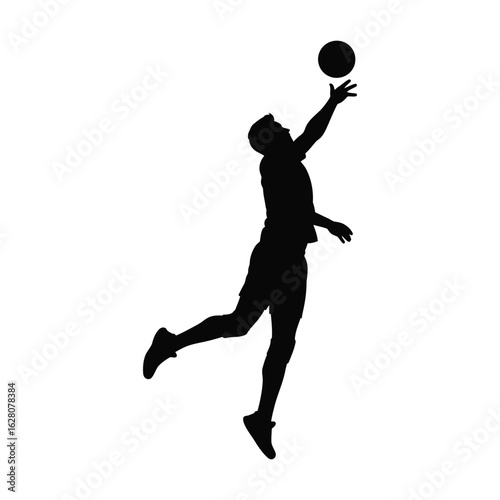 Silhouette of a basketball player jumping to catch the ball, isolated on white background, capturing the energy and athleticism of the game