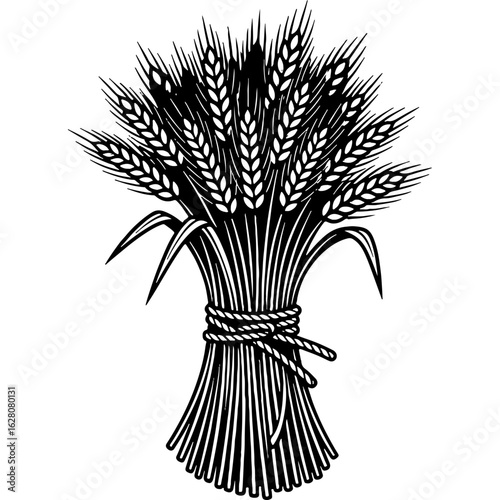 Vintage Black and White Sheaf of Wheat Illustration for Thanksgiving Harvest Season. Traditional Autumn Grain Bundle Vector.