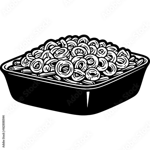 Classic green bean casserole, a traditional Thanksgiving holiday side dish with crispy fried onions, comfort food vector illustration.