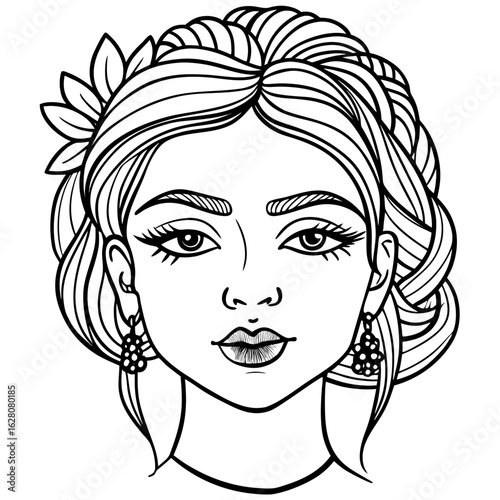 Elegant Woman Portrait with Elaborate Hairstyle and Earrings face female