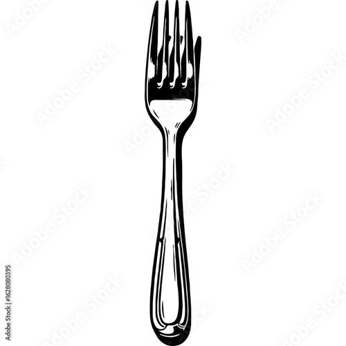 Elegant hand-drawn dinner fork illustration, essential kitchen utensil for Thanksgiving, holiday meals, dining, and food concepts.