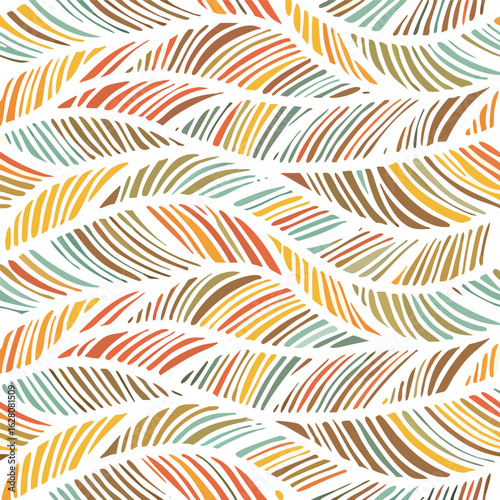 Colorful abstract wave pattern seamless design featuring warm earthy tones and a textured artistic style.