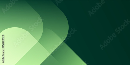 Green abstract background with glowing geometric lines. Modern gradient rounded square lines pattern. Futuristic concept.