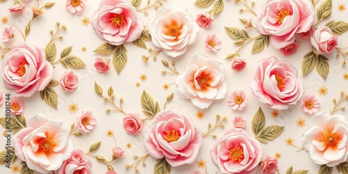 Wallpaper Mural Pastel floral vintage wedding wallpaper, gold accents, seamless pattern, background, ornate Torontodigital.ca