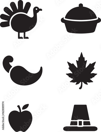 Thanksgiving icons harvest feast celebration symbols turkey apple pie