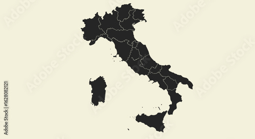 Italy map silhouette with regional borders on neutral background