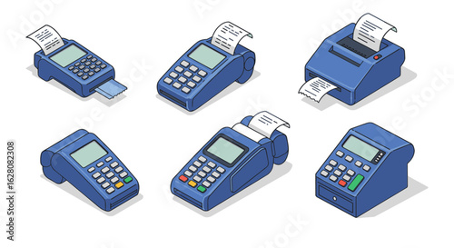 Modern isometric point of sale terminals with receipt printing functionality