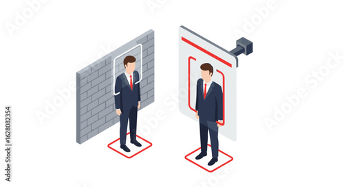 Isometric security scanner concept with businessman and x-ray technology