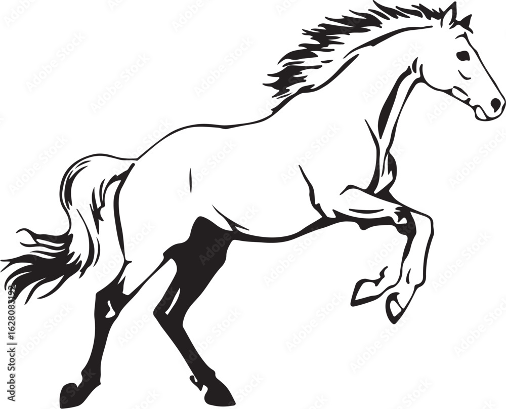 Fototapeta premium Galloping horse silhouette animal black and white