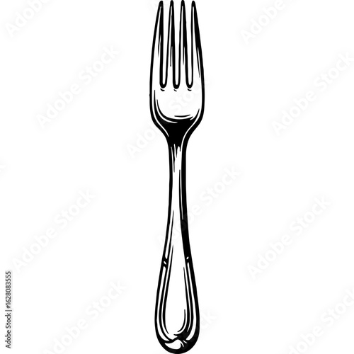 Hand Drawn Sketch Illustration of a Classic Dining Fork Utensil, Perfect for Restaurant Menus, Kitchen Decor, or Food-Related Designs