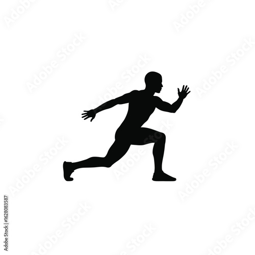 Silhouette of a man in a lunge position, isolated on white background, depicting fitness, strength, and an active lifestyle through dynamic exercise