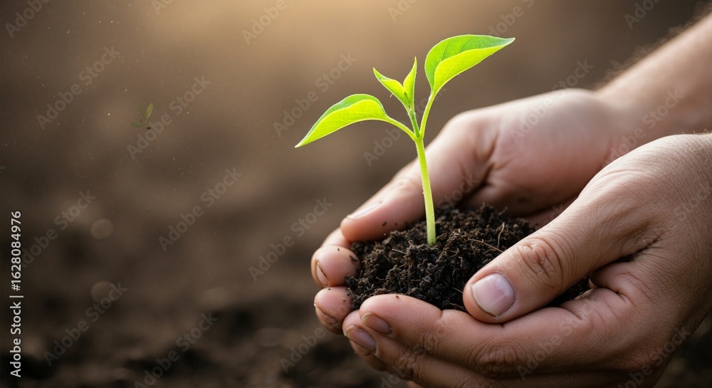 Fototapeta premium Sapling Held in Hands, New Growth Concept
