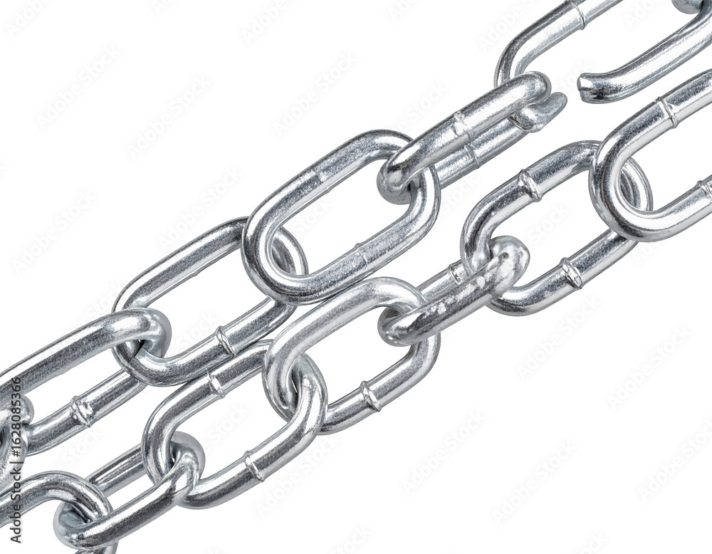 Fototapeta premium Close up of a silver metal chain isolated on white background