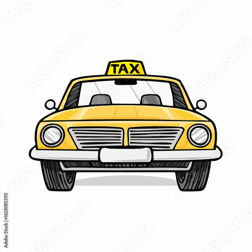 Cartoon-style Yellow Taxi Cab Illustration: A Simple Representation of Urban Transportation