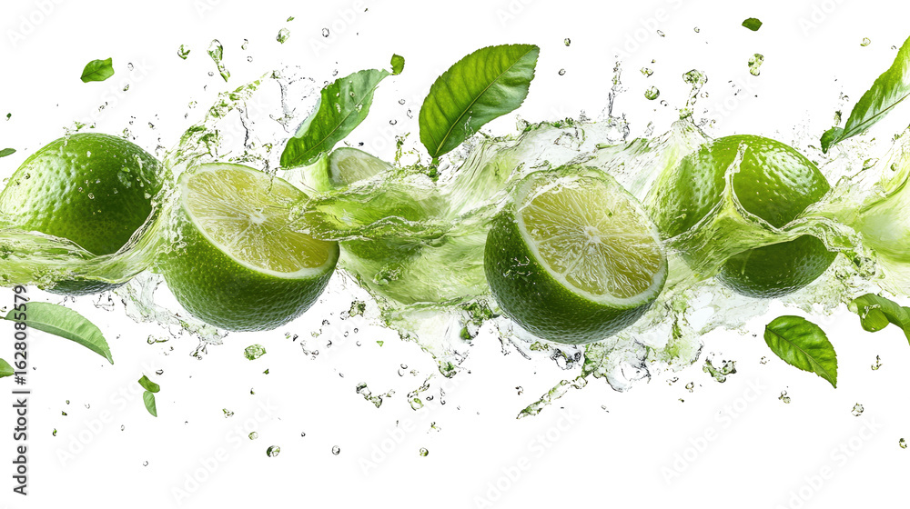 Flying fresh lime fruits isolated from white background PNG Flying fresh lime fruits isolated from white background PNG
