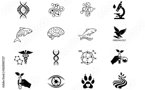 collection of Biologists logo ideas set bundle, black and white, vector illustration, isolated on white background