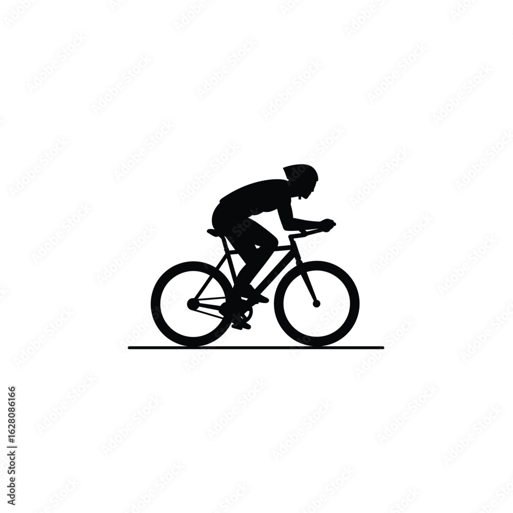 Naklejka premium Silhouette of a cyclist riding a bike, isolated on white background a dynamic representation of speed, endurance, and the pursuit of athletic excellence