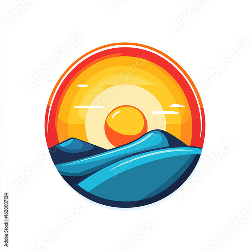 The sun rises over the mountains, vector flat isolated illustration
