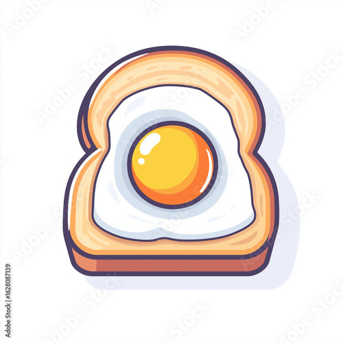 vector icon with fried egg on a piece of bread, vector flat isolated illustration