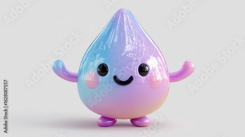 A cute cartoon water drop character with a happy face and pastel color gradient