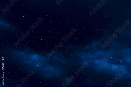 Starry night sky. Dark blue galaxy space background. Glowing stars in space. New Year, Christmas and Celebration background concept.