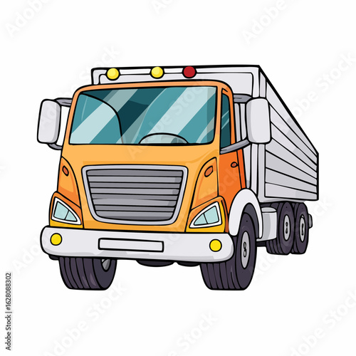 Illustration of an orange and white delivery truck with a cartoon style design