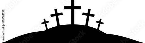 Calvary hill silhouette with crosses easter good friday scene