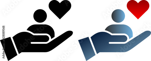 Hand holding person with heart love care support charity icon