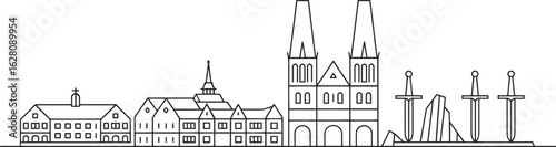 Bonn Skyline Silhouette Vector Illustration with Famous Buildings and Landmarks Outline Style