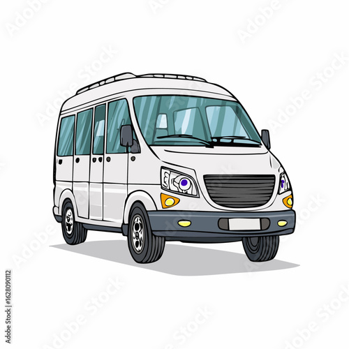 Illustration of a charming white van perfect for travel and adventure on the road