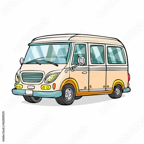 Retro vibes: Illustration of a charming vintage van in a whimsical cartoon style