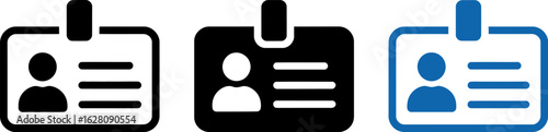Three stylized icons representing identification badges with person silhouette and lines