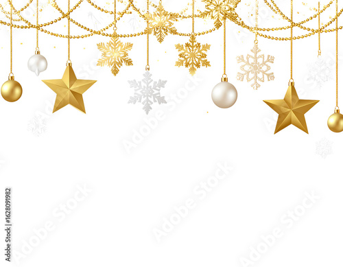 christmass decoration. white and gold style a transparent background.