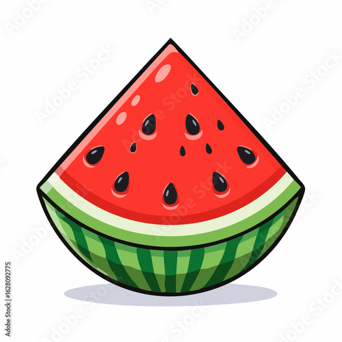 Illustration of a juicy watermelon slice with a cartoon style isolated on white background