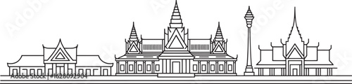 Detailed Cambodia Skyline Vector Illustration A Striking Outline of Cambodian Architecture
