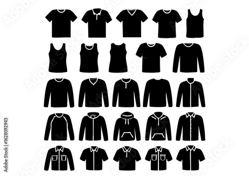 "Vector Shirt Icons: 25 Stylish Apparel Silhouettes"
"Minimalist Shirt Collection: Vector Style Clothing Icons"