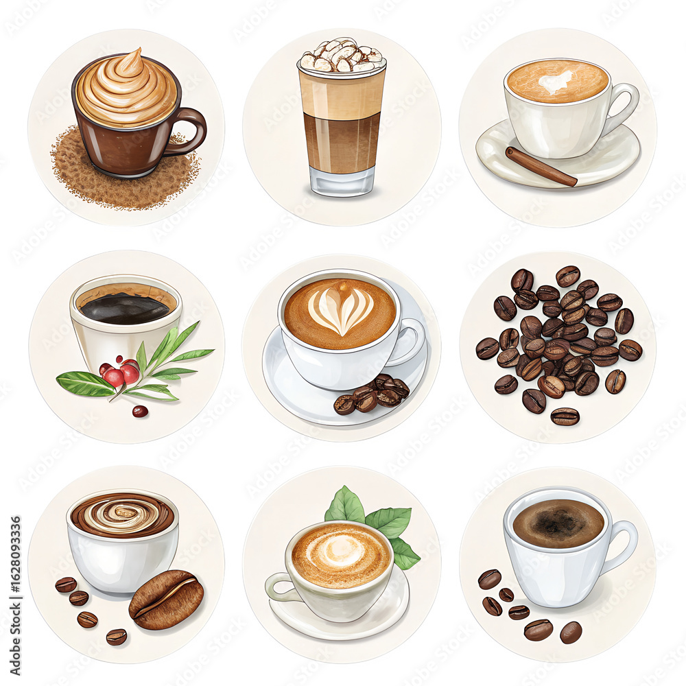 Obraz premium ai, png, coffee, stickers, cappuccino, aesthetic, designs, latte, art, beans, decoration, branding, planner, accessories, journal, cafe, espresso, mugs, beverages, cute, graphics, lovers, appeal, cozy