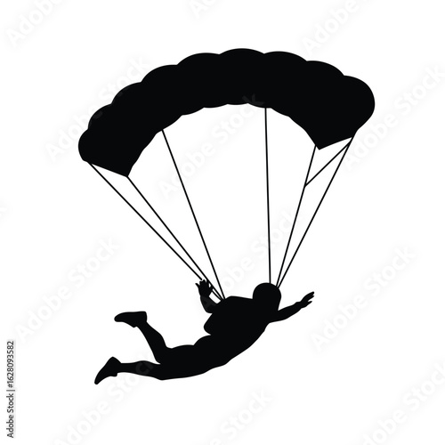Silhouette of a skydiver with a parachute, showcasing the thrill of extreme sports and the adrenaline rush of freefall isolated on white background