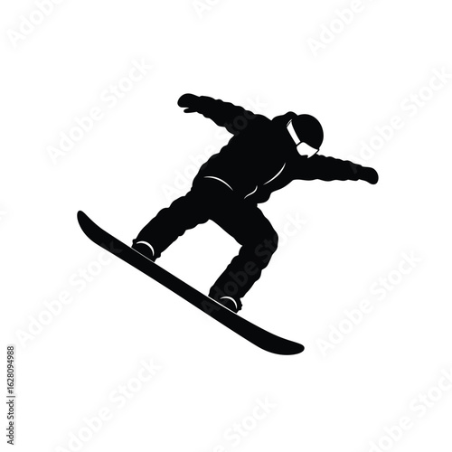 Silhouette of a snowboarder performing a jump isolated on white background a dynamic vector illustration of winter sport and extreme action, perfect for graphic design